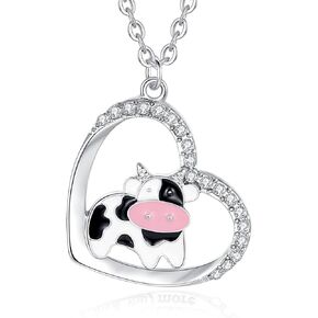 Cow Necklace Cute Cow Gift for Cow Lover Heart Pendant Engraved I love you more Necklaces Jewelry for Women Teen Girls Birthday Gifts