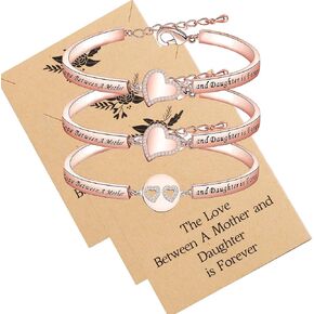 LQRI Mother and Daughters Bracelet Set The Love Between A Mother and Daughter is Forever Matching Heart Mommy and Me Gifts…
