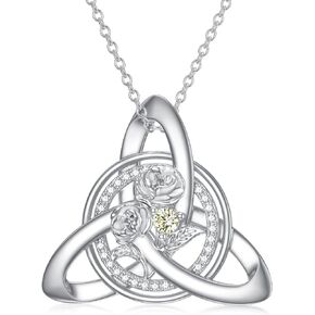 TOUPOP Sterling Silver Birth Flower Celtic Knot Necklace for Women Girls with Birthstone Irish Gifts 12 Birth Month Flower Jewelry Gift for Birthday Mother's Day Nurses Day Christmas Valentine's Day