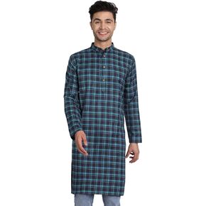 SKAVIJ Mens Indian Ethnic Cotton Straight Checked Kurta Tunic Top