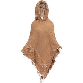 Women's Hooded Cape Poncho Tassel Shawl Wrap Retro Style
