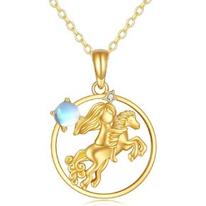 KECHO 14k Real Gold Cat/Horse/Dog Necklace for Girls Moonstone Fine Jewelry Birthday Gifts for Daughter Sister Teen Girls