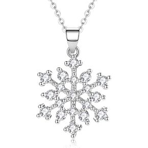 ORANGE FOREST Snowflake Pendant Necklace 925 Sterling Silver White CZ Winter Party Fashion Flower Snowflake Necklace Jewelry Chrismas Gifts for Women Girls