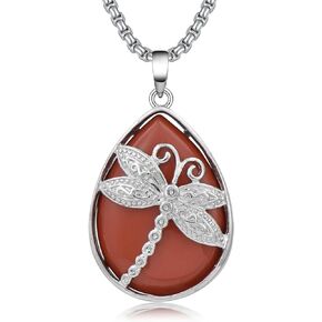 Butterfly/Dragonfly Necklace Pear Gemstone Pendant Insect Jewelry Gifts for Women Girls