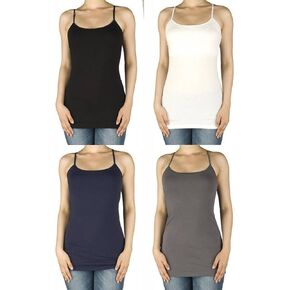 ACTIVE BASIC Women Basic Built in Inner Bra Extra Long Spaghetti Cami Adjustable