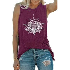 QIANRUO Lotus Flower Tank Top Women Meditation Yoga Shirts Casual Workout Muscle Tank Top Summer Sleeveless Graphic Tees Vest