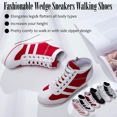 Mei MACLEOD Women Wedge Sneakers Platform Wedge High Heel Sneakers Ankle Booties Casual Canvas Shoes in Saudi Arabia