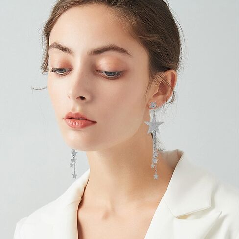 بوهو الذهب ستار طويل شرابة هامش استرخى أقراط للنساء الفتيات اطلاق النار ستار أقراط ستار إسقاط أقراط مجوهرات in Kuwait