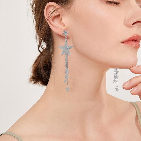 بوهو الذهب ستار طويل شرابة هامش استرخى أقراط للنساء الفتيات اطلاق النار ستار أقراط ستار إسقاط أقراط مجوهرات in Kuwait