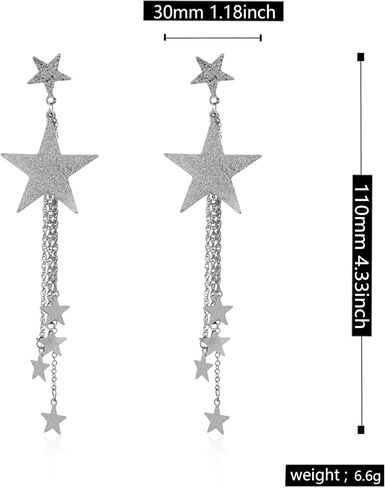 بوهو الذهب ستار طويل شرابة هامش استرخى أقراط للنساء الفتيات اطلاق النار ستار أقراط ستار إسقاط أقراط مجوهرات in Kuwait