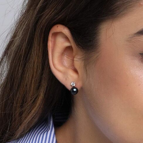 أقراط لؤلؤ المياه العذبة المستزرعة من الفضة الإسترليني للنساء AAA + جودة 7 مم أقراط اللؤلؤ الأسود مجوهرات للنساء والفتيات in Kuwait