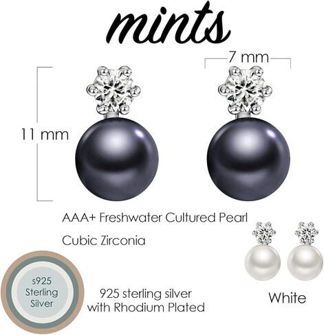 أقراط لؤلؤ المياه العذبة المستزرعة من الفضة الإسترليني للنساء AAA + جودة 7 مم أقراط اللؤلؤ الأسود مجوهرات للنساء والفتيات in Kuwait