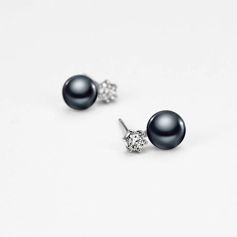 أقراط لؤلؤ المياه العذبة المستزرعة من الفضة الإسترليني للنساء AAA + جودة 7 مم أقراط اللؤلؤ الأسود مجوهرات للنساء والفتيات in Kuwait