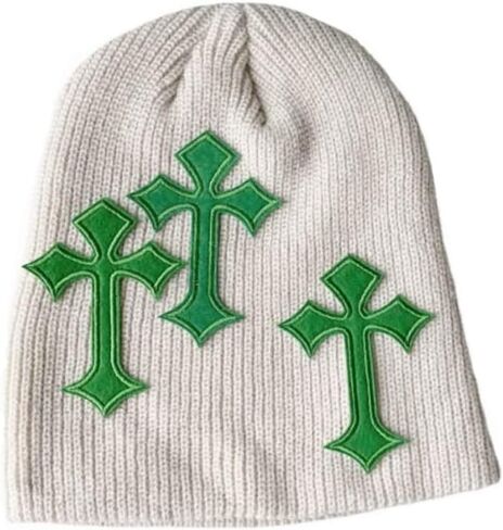 Y2K Hat Dark Cross Wool Hat Cross Pattern Fashion Knit Hat Gothic Three Cross Beanie Hat Outdoor in Kuwait