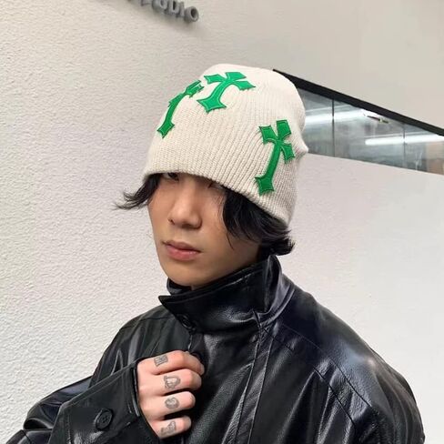 Y2K Hat Dark Cross Wool Hat Cross Pattern Fashion Knit Hat Gothic Three Cross Beanie Hat Outdoor in Kuwait