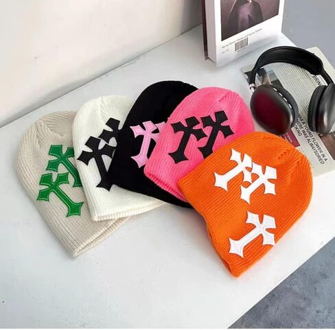 Y2K Hat Dark Cross Wool Hat Cross Pattern Fashion Knit Hat Gothic Three Cross Beanie Hat Outdoor in Kuwait