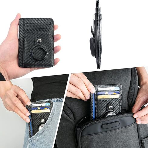 ZLMC Slim Minimalist Airtag Card Wallet, Smart Wallet with AirTag Holder,Genuine Leather Credit Card Wallet with Built-in Case for Air tag Wallet Multifunctional Purse[No Airtags] in Kuwait