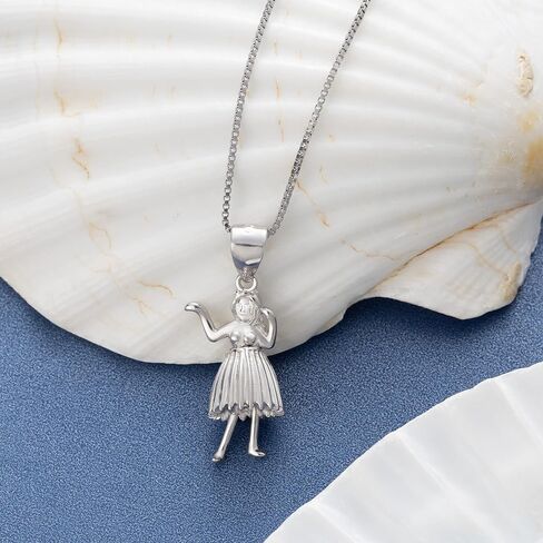 قلادة Aloha Jewelry Company من الفضة الإسترلينية عيار 925 من هاواي هولا جيرل مع سلسلة صندوقية مقاس 45.72 سم in Saudi Arabia