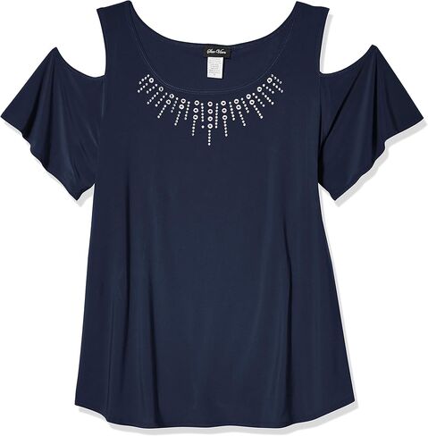 Star Vixen Women's Plus-Size Str Knit Cold-Shoulder Top W Silver Studs in Saudi Arabia
