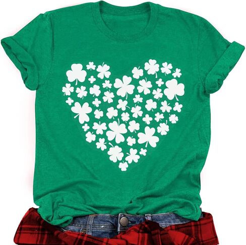 تي شيرت نسائي لعيد القديس باتريك باللون الأخضر النفل بأكمام قصيرة وقمصان مبيضة من Lucky Irish in Saudi Arabia