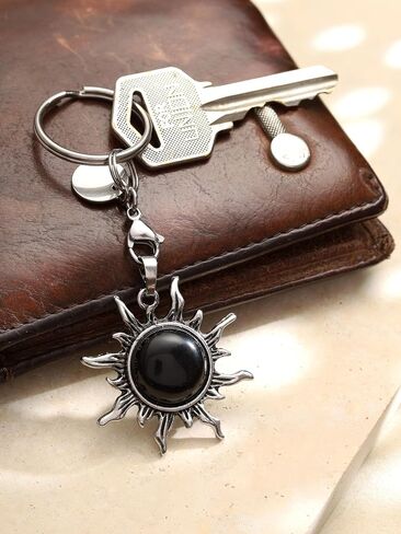 Sacina Gothic Boho Black Sun Keychain, Crystal Keychain, Car Keychain, Goth Keychain, Cool Keychain, Goth Accessories, Christmas Jewelry Gift for Women in Saudi Arabia