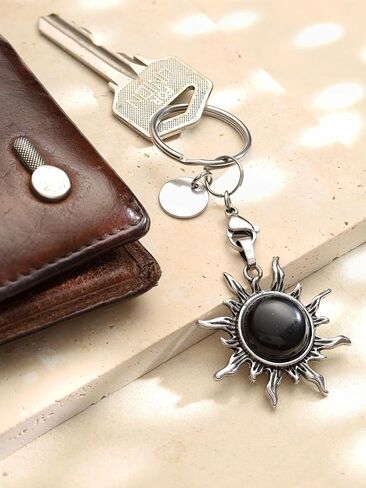 Sacina Gothic Boho Black Sun Keychain, Crystal Keychain, Car Keychain, Goth Keychain, Cool Keychain, Goth Accessories, Christmas Jewelry Gift for Women in Saudi Arabia