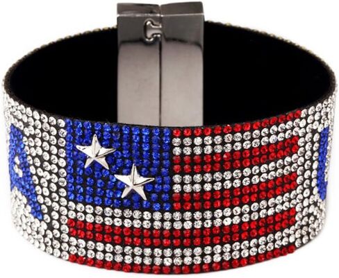 NASAMA USA Flag Hot Drilling Bracelets Hand Belt Patriotic Classic Bangle Hip Hop Jewelry For Men's Gift in Kuwait