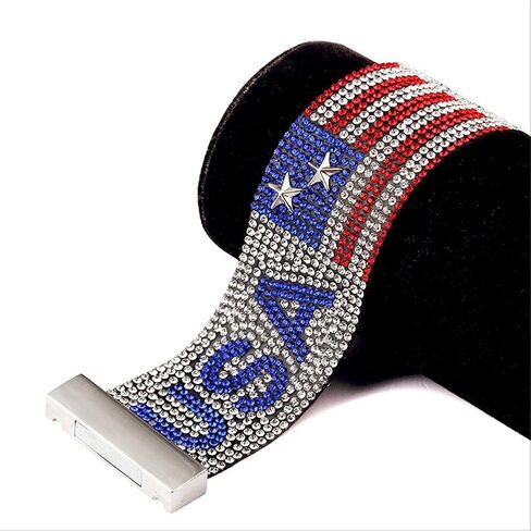 NASAMA USA Flag Hot Drilling Bracelets Hand Belt Patriotic Classic Bangle Hip Hop Jewelry For Men's Gift in Kuwait