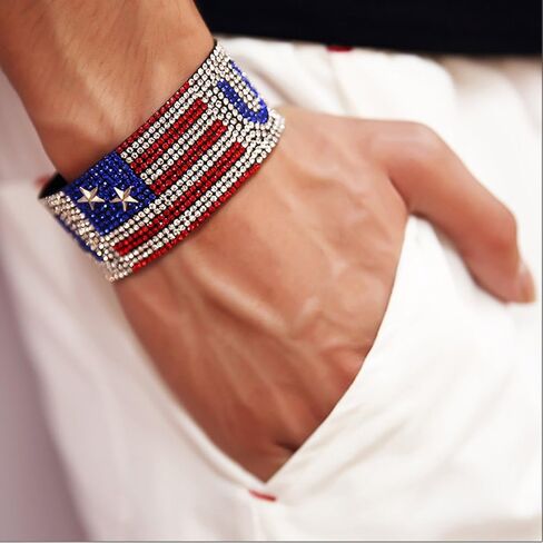 NASAMA USA Flag Hot Drilling Bracelets Hand Belt Patriotic Classic Bangle Hip Hop Jewelry For Men's Gift in Kuwait