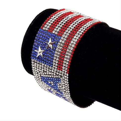 NASAMA USA Flag Hot Drilling Bracelets Hand Belt Patriotic Classic Bangle Hip Hop Jewelry For Men's Gift in Kuwait