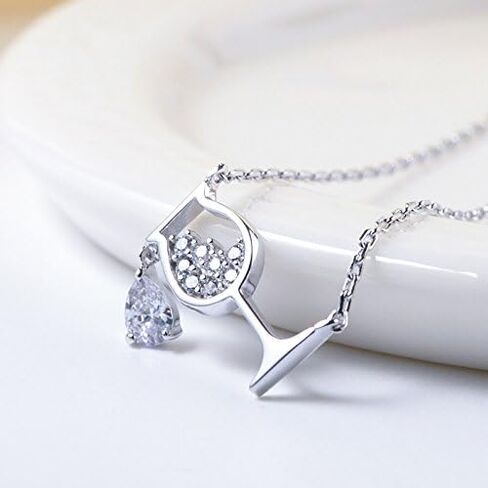Wine Glass Pendant Necklace,Cubic Zircon Water Drop Cup Clavicle Necklace in Kuwait