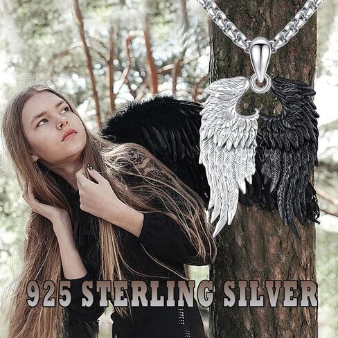 YueYuan Angle Wings Necklace 925 Sterling Silver Angel Necklace Guardian Angel Wing Necklace Wings Pendant Sacred Necklace Angel Wing Jewelry Gifts for Women Men in Saudi Arabia