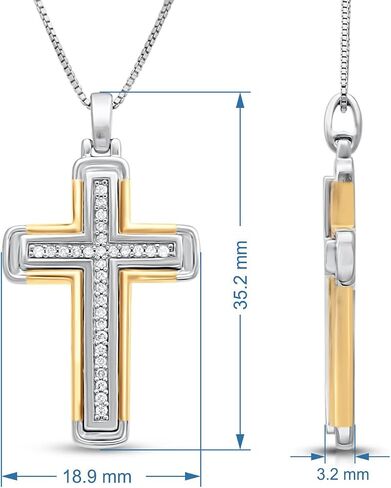 Jewelili Men's 14k Yellow Gold over Sterling Silver Cross Pendant Necklace with Natural White Round Diamonds, 1/5 cttw, 18" Box Chain in Saudi Arabia