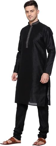 Men Art Silk Kurta Pyjama Set Party Fashion Regular Ethinic Wear Indian Dress in Kuwait