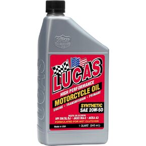 Lucas Oil 10702 High Performance Synthetic 20W-50 Motorcycle Oil - 1 Quart, Pack of 6