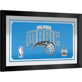 Trademark Global Wall Mirror - Ready-to-Hang Orlando Magic Logo Black Framed Rectangle Mirror - for Pub, Game Room, Garage or Home Bar