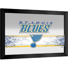 Trademark Global Wall Mirror - Ready-to-Hang St. Louis Blues Logo Black Framed Rectangle Mirror - for Pub, Game Room, Garage or Home Bar