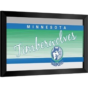 Trademark Global Wall Mirror - Ready-to-Hang Minnesota Timberwolves Hardwood Classics Black Framed Rectangle Mirror - for Pub, Game Room, Garage or Home Bar