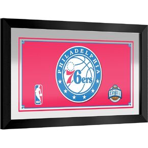 Trademark Global Wall Mirror - Ready-to-Hang Philadelphia 76ers Logo Black Framed Rectangle Mirror - for Pub, Game Room, Garage or Home Bar