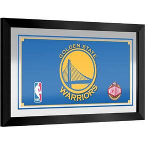 Trademark Global Wall Mirror - Ready-to-Hang Golden State Warriors Logo Black Framed Rectangle Mirror - for Pub, Game Room, Garage or Home Bar