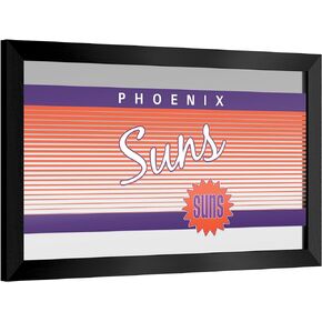Trademark Global Wall Mirror - Ready-to-Hang Phoenix Suns Hardwood Classics Black Framed Rectangle Mirror - for Pub, Game Room, Garage or Home Bar