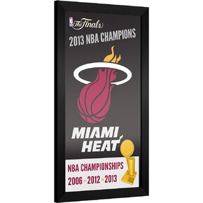 Trademark Global Wall Mirror - Ready-to-Hang Miami Heat 2013 NBA Champions Black Framed Rectangle Mirror - for Pub, Game Room, Garage or Home Bar