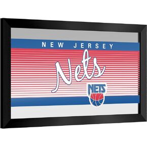 Trademark Global Wall Mirror - Ready-to-Hang New Jersey Nets Hardwood Classics Black Framed Rectangle Mirror - for Pub, Game Room, Garage or Home Bar