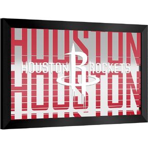 Trademark Global Wall Mirror - Ready-to-Hang Houston Rockets City Black Framed Rectangle Mirror - for Pub, Game Room, Garage or Home Bar