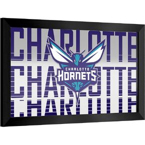 Trademark Global Wall Mirror - Ready-to-Hang Charlotte Hornets City Black Framed Rectangle Mirror - for Pub, Game Room, Garage or Home Bar