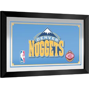 Trademark Global Wall Mirror - Ready-to-Hang Denver Nuggets Logo Black Framed Rectangle Mirror - for Pub, Game Room, Garage or Home Bar