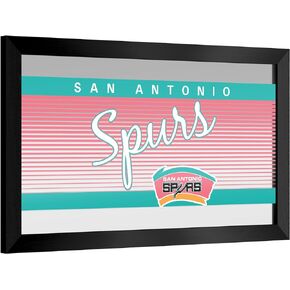 Trademark Global Wall Mirror - Ready-to-Hang San Antonio Spurs Hardwood Classics Black Framed Rectangle Mirror - for Pub, Game Room, Garage or Home Bar