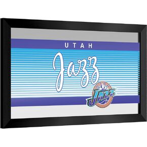 Trademark Global Wall Mirror - Ready-to-Hang Utah Jazz Hardwood Classics Black Framed Rectangle Mirror - for Pub, Game Room, Garage or Home Bar
