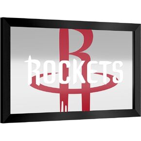 Trademark Global Wall Mirror - Ready-to-Hang Houston Rockets Fade Black Framed Rectangle Mirror - for Pub, Game Room, Garage or Home Bar