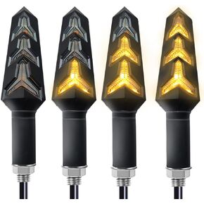 VRWEARE 4PCS Universal Motorcycle Turn Signals LED 12V 3 Wire Flowing Indicator Lights 14 Bulbs Compatible with Motorbike Scooter Quad Cruiser Yamaha Harley Suzuki Off Road